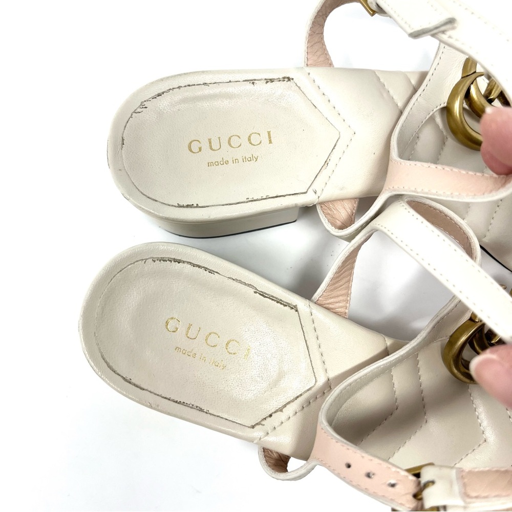 Gucci Marmont Interlocking Double G Logo Thong Sandals Ivory White Gold 37.5 7.5 - Picture 8 of 11
